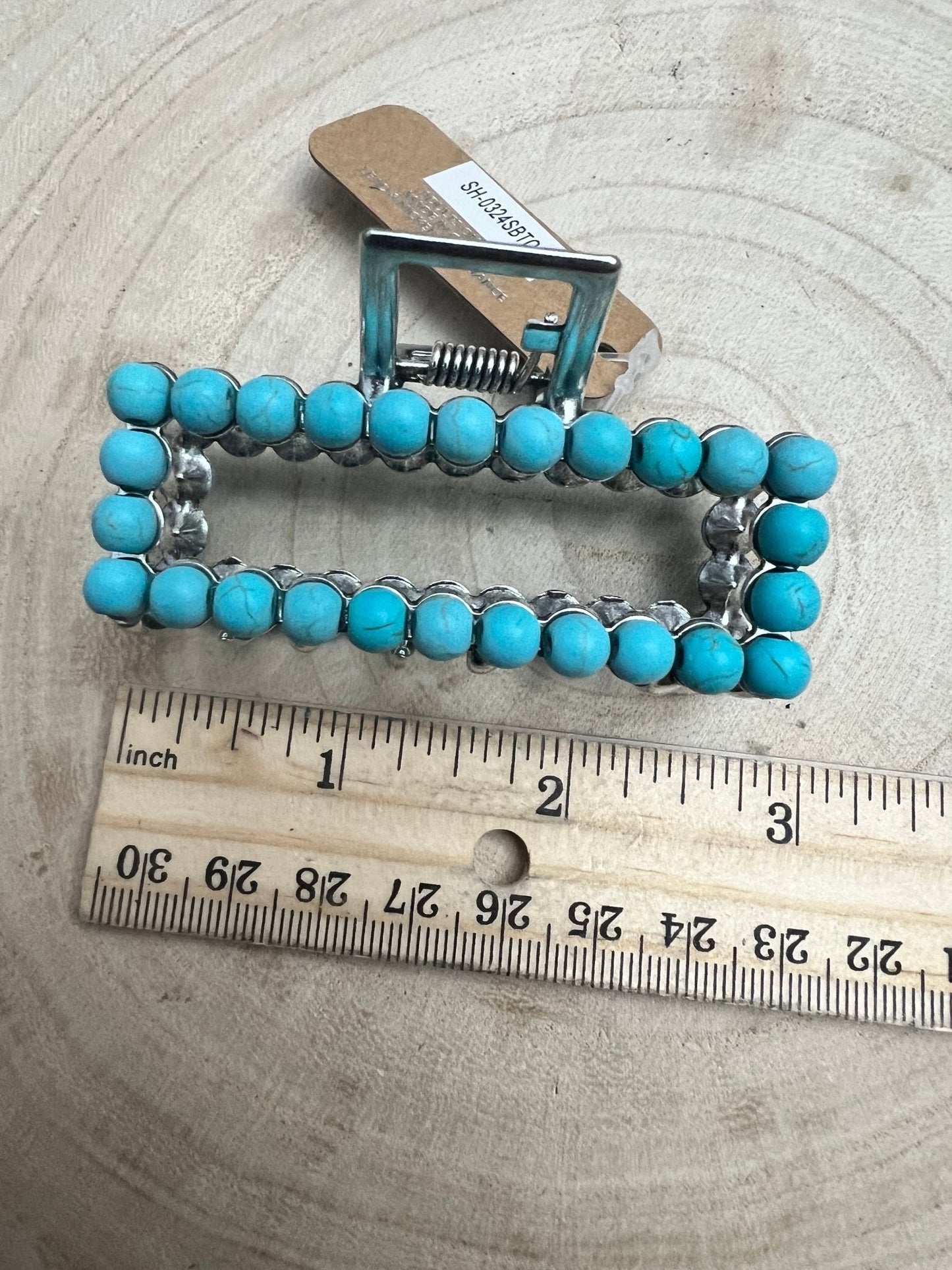 Western Faux Turquoise Rectangle Hair Claw Clip — 2.5" Southwestern Statement
