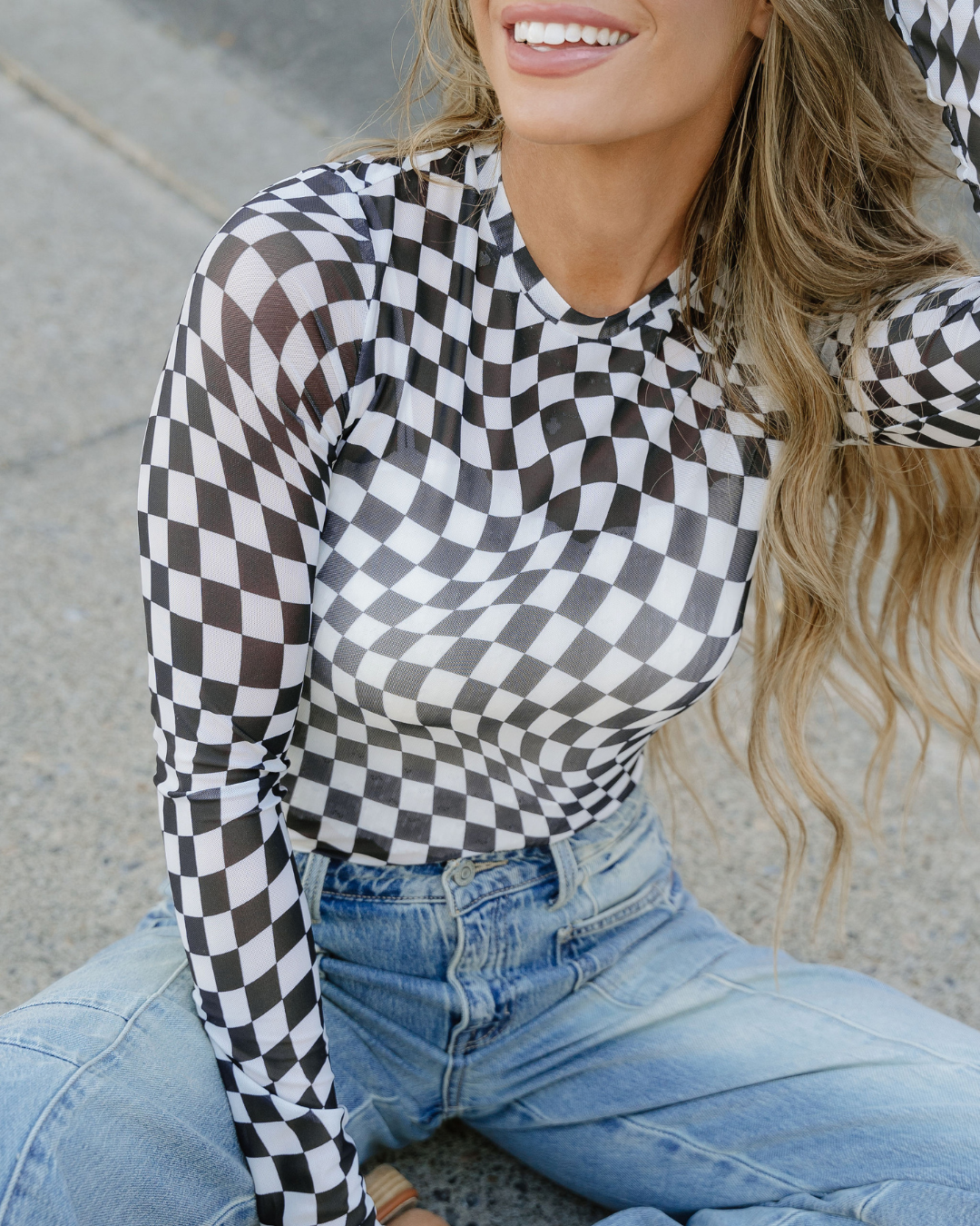 Sheer Checkered Top - Black