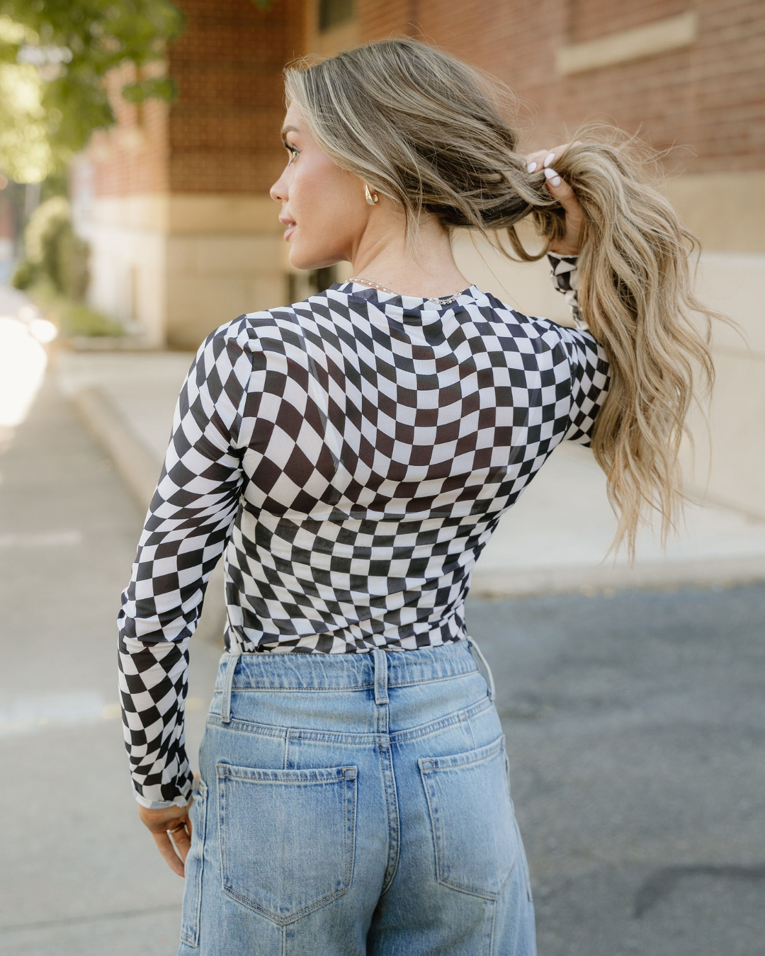 Sheer Checkered Top - Black