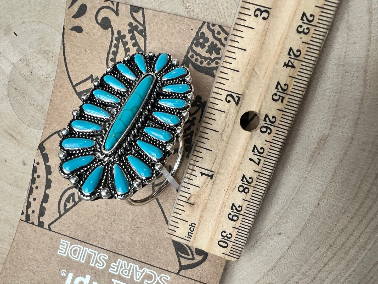 Faux Turquoise Cluster Wild Rag Scarf Slide — High-Polish Lead/Nickel-Free Western Accessory