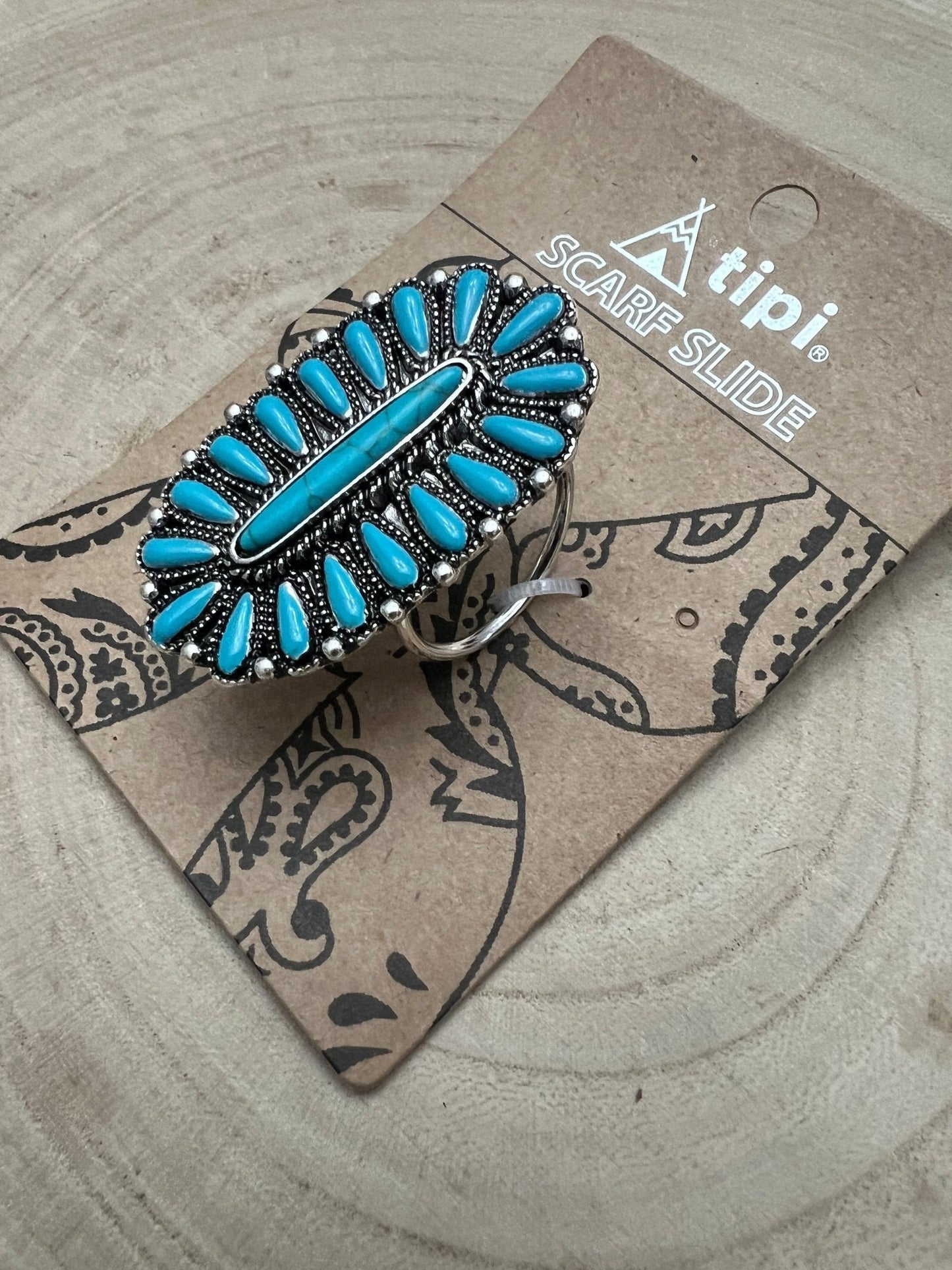 Faux Turquoise Cluster Wild Rag Scarf Slide — High-Polish Lead/Nickel-Free Western Accessory