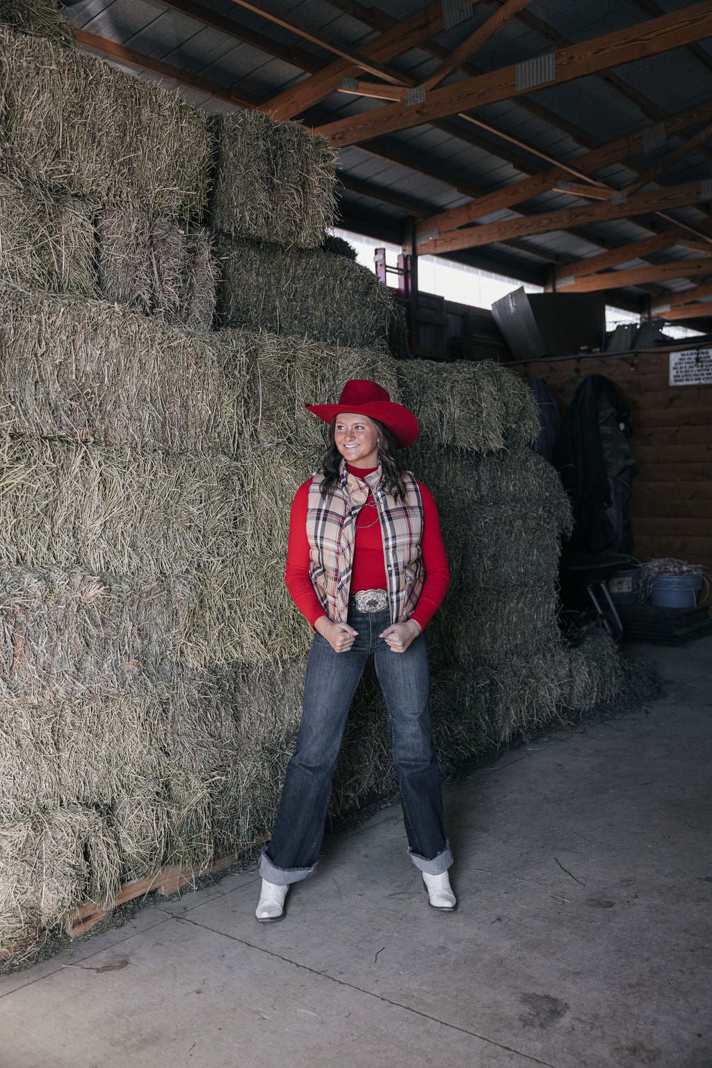 Jodifl Plaid Check Print Padded Western Vest — High Collar with Zipper & Snap Closure (Medium remaining)