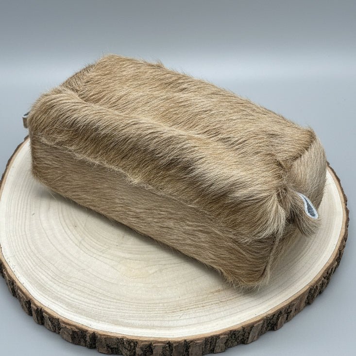 Western Toiletry Bag — Beige Hair-on-Hide Cowhide (8" Travel-Ready)