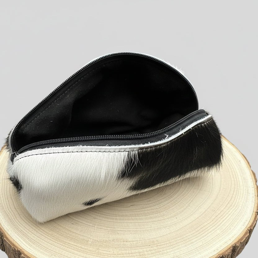 Western Toiletry Bag — Black & White Hair-on-Hide Cowhide (8" Travel-Ready)