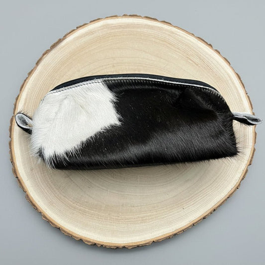 Western Toiletry Bag — Black & White Hair-on-Hide Cowhide (8" Travel-Ready)