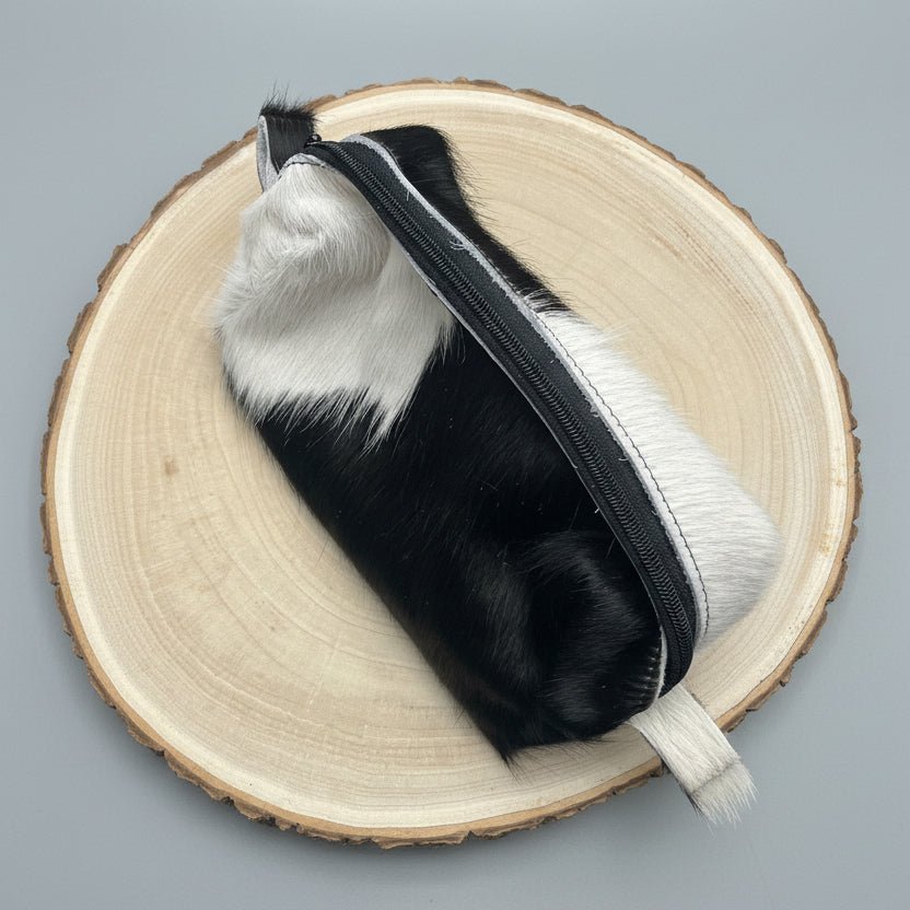 Western Toiletry Bag — Black & White Hair-on-Hide Cowhide (8" Travel-Ready)