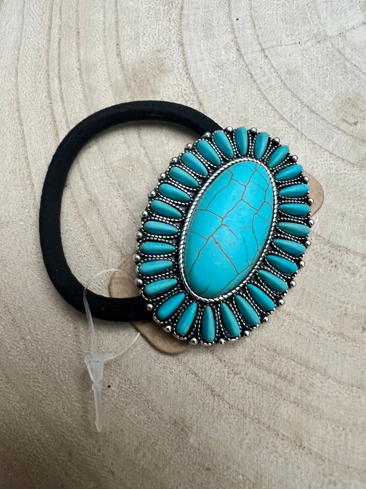 Western Faux Turquoise Cluster Hair Tie — 2.5" Southwestern Hair Statement
