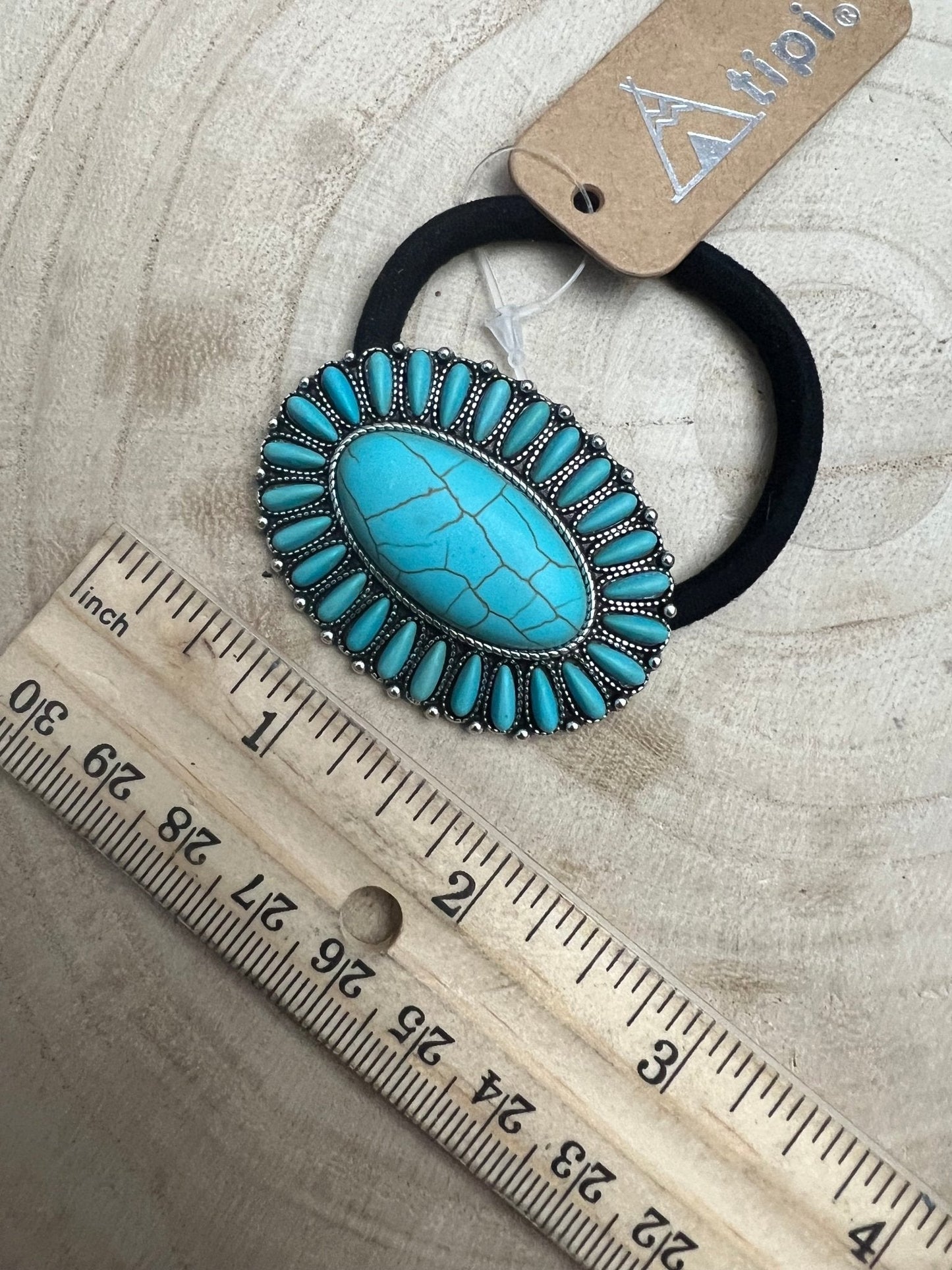 Western Faux Turquoise Cluster Hair Tie — 2.5" Southwestern Hair Statement