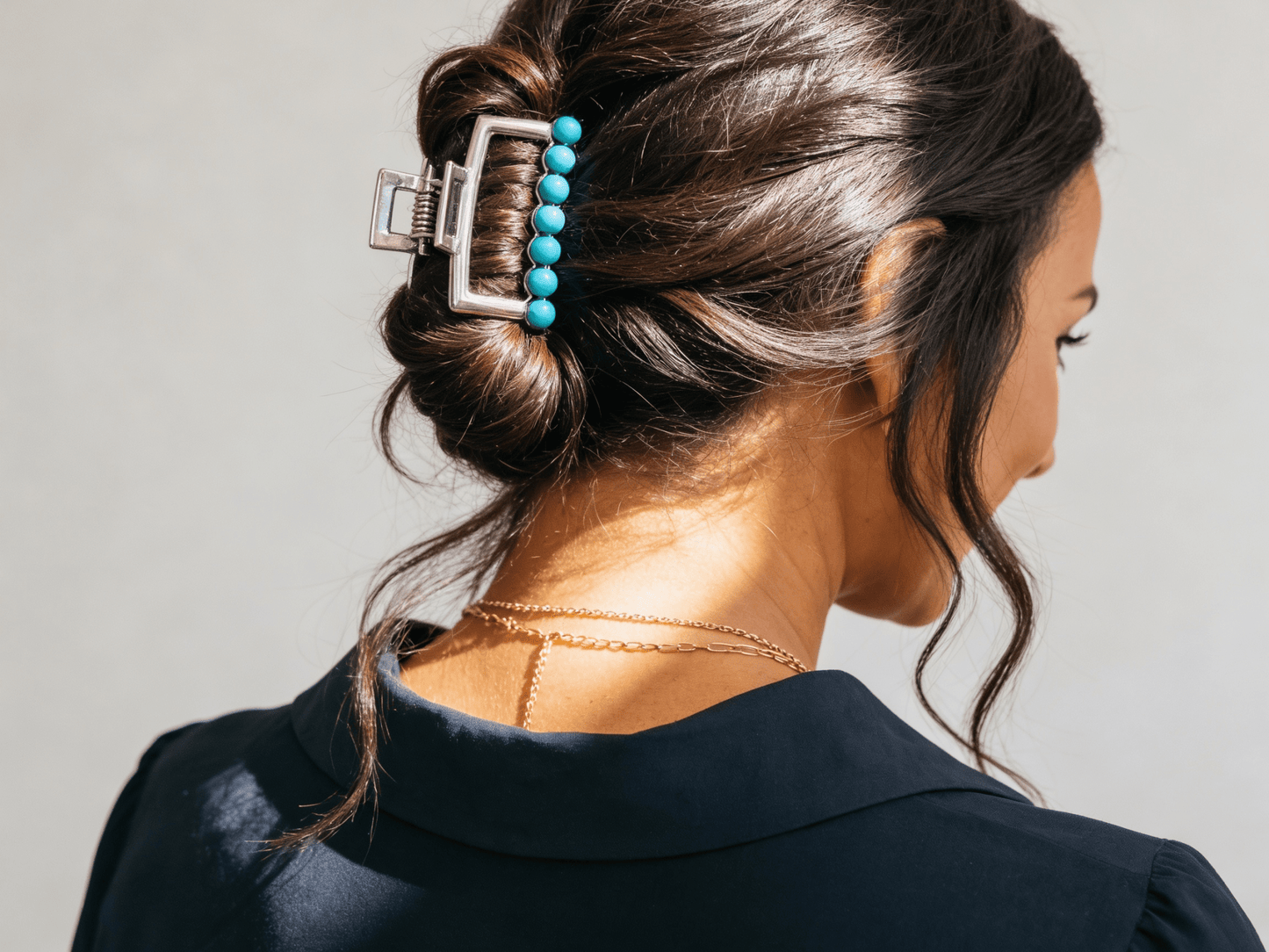 Western Faux Turquoise Rectangle Hair Claw Clip — 2.5" Southwestern Statement