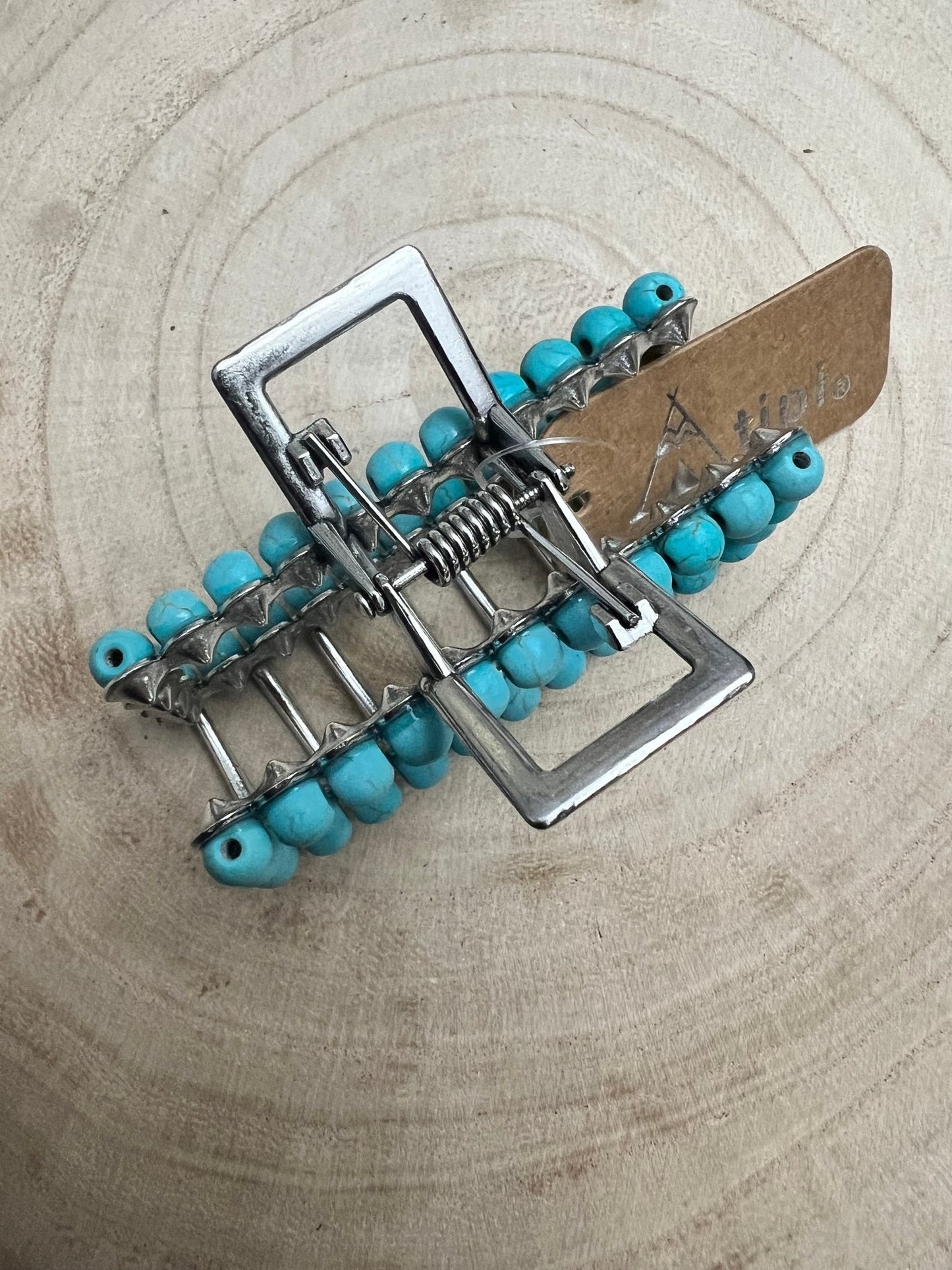 Western Faux Turquoise Rectangle Hair Claw Clip — 2.5" Southwestern Statement
